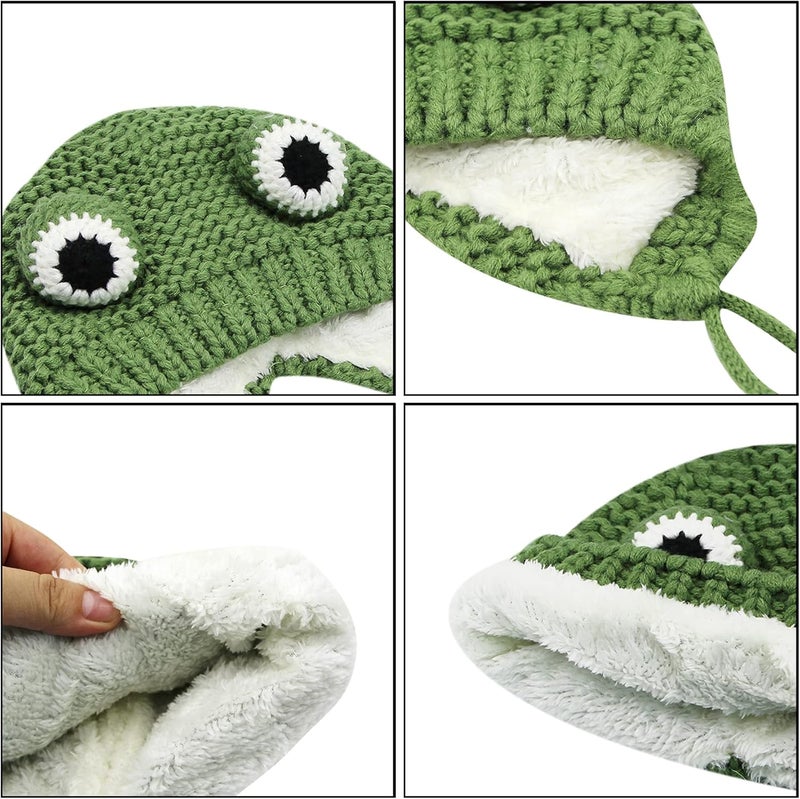 MINGSEECESS Kids Knitted Beanie Hat Cute Frog Cartoon Winter Warmer Cap with Big Eyes for Baby Boys Girls - Image 2